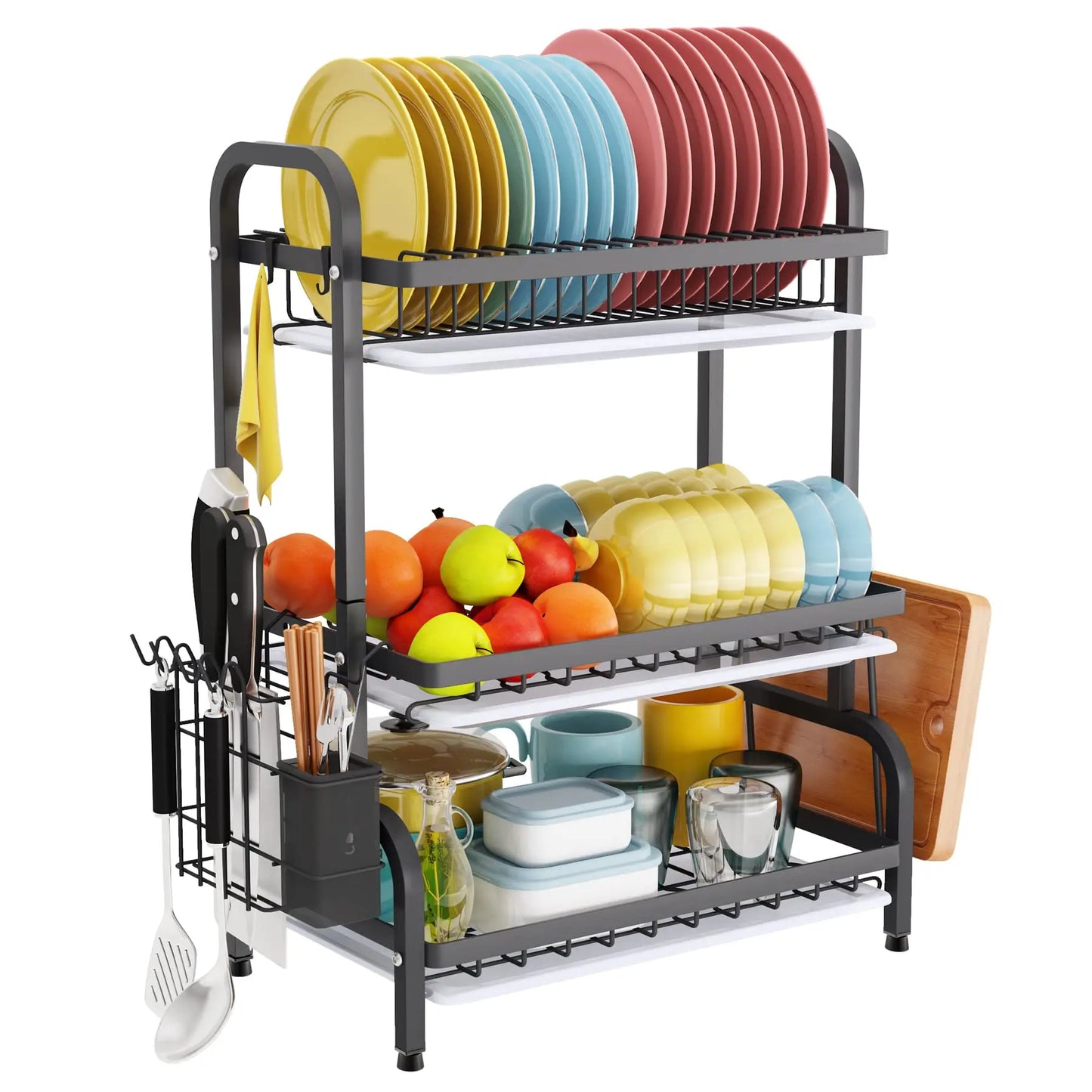 Organiza tu cocina con estilo y eficiencia: Escurridos de platos 3 en 1 de alta capacidad.