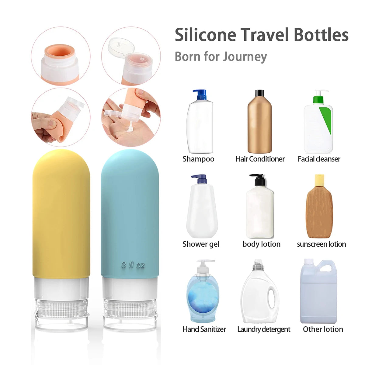 Viaja ligero y Sin Derrames con este kit de 16 botellas de viaje Antifugas.