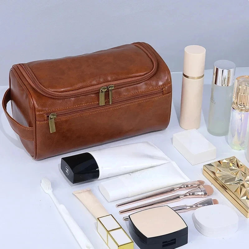 Bolsa de aseo de cuero para hombres y mujeres, Kit Dopp, bolsa de aseo colgante, bolsa de aseo de viaje, bolsa de cosméticos grande para viajes