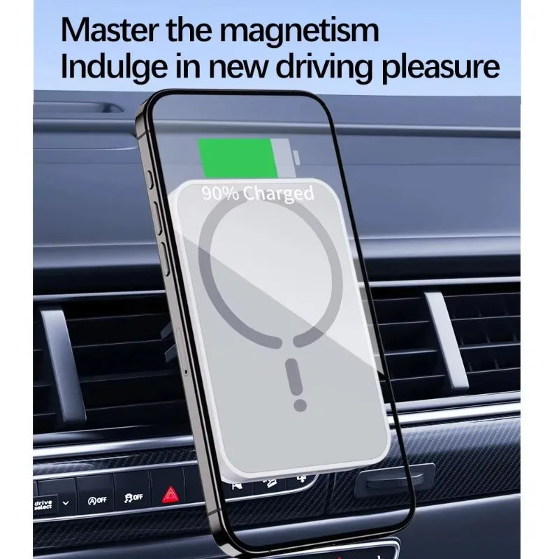 Transforma tu experiencia de carga en el coche con el Cargador Inalámbrico Magnético, Este cargador de última tecnología está diseñado para ofrecerte carga rápida, comodidad total en todo momento. Ideal para iPhones de la serie 12 a 16