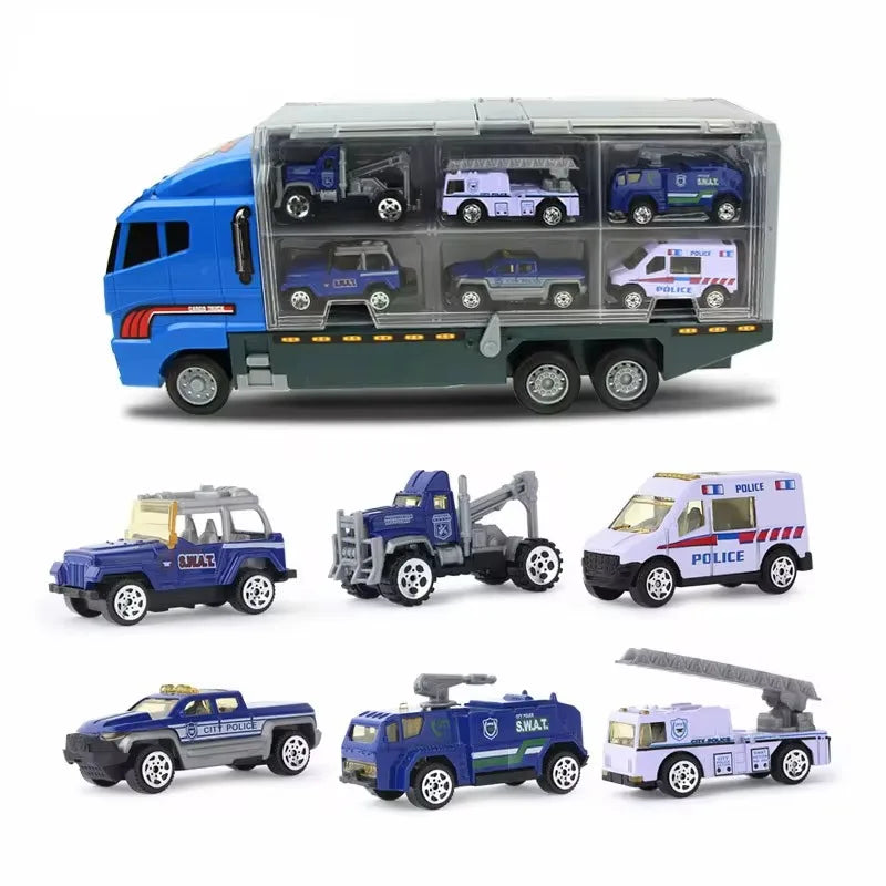 Diversión sin límites para tu niño con este set de camiones y vehículos de construcción y rescate.
