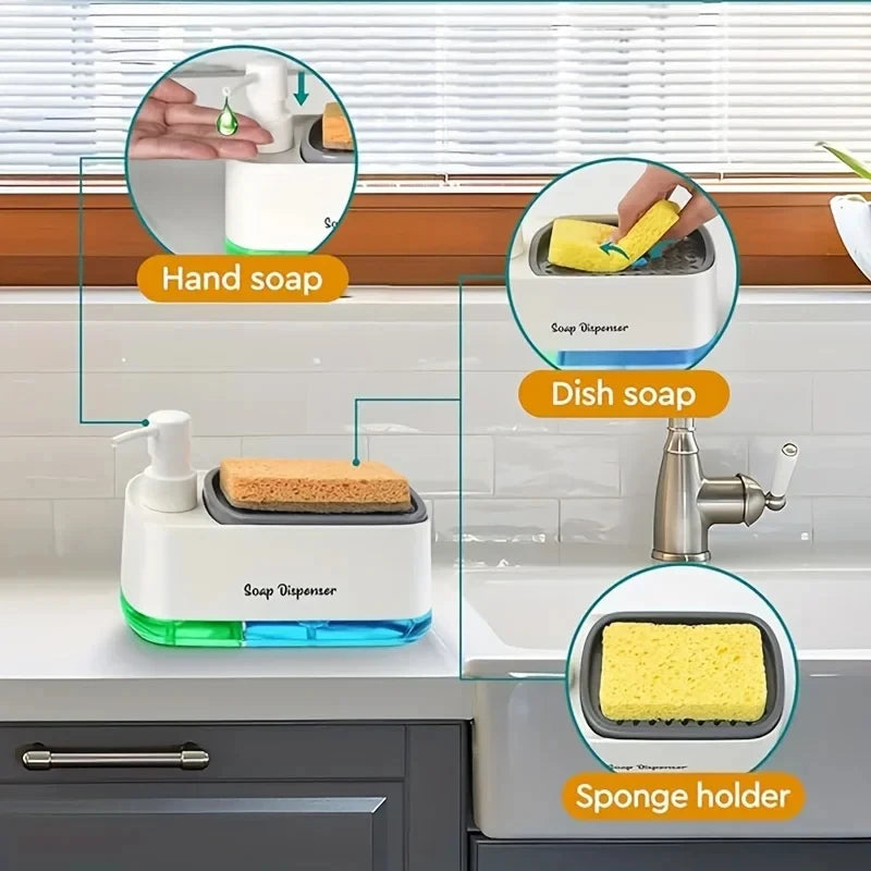 ¡Dile adiós al desorden y mejora tu experiencia de lavado con nuestro Dispensador de Jabón Líquido para Cocina 2 en 1