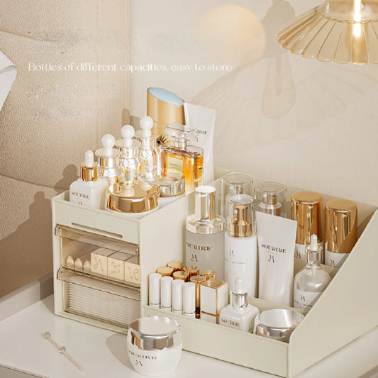No más desorden en tu tocador! Organizador de maquillaje con cajones transparentes.