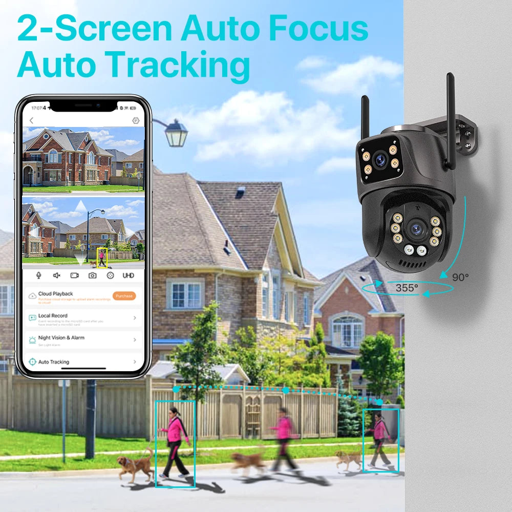 Mantén tu propiedad protegida las 24 horas del día con esta cámara PTZ de alta definición! La Cámara PTZ 4K HD con 8 megapíxeles HD wifi exteriores y lente dual de 4MP ofrece una resolución impresionante