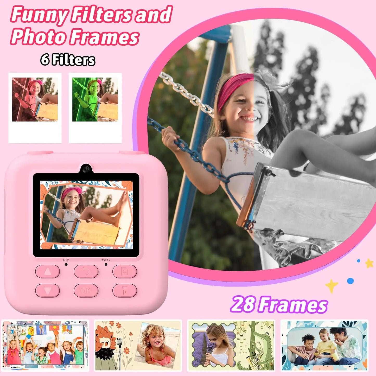 ¡Haz que tu pequeño se sienta como un fotógrafo profesional con esta increíble cámara para niños! Diseñada para explorar su creatividad, capturar recuerdos y divertirse, esta Cámara Digital para Niños con impresión instantánea