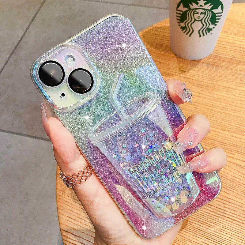 Dale un toque único y brillante a tu IPhone 14 o 15  con esta funda transparente con Purpurina 3D!