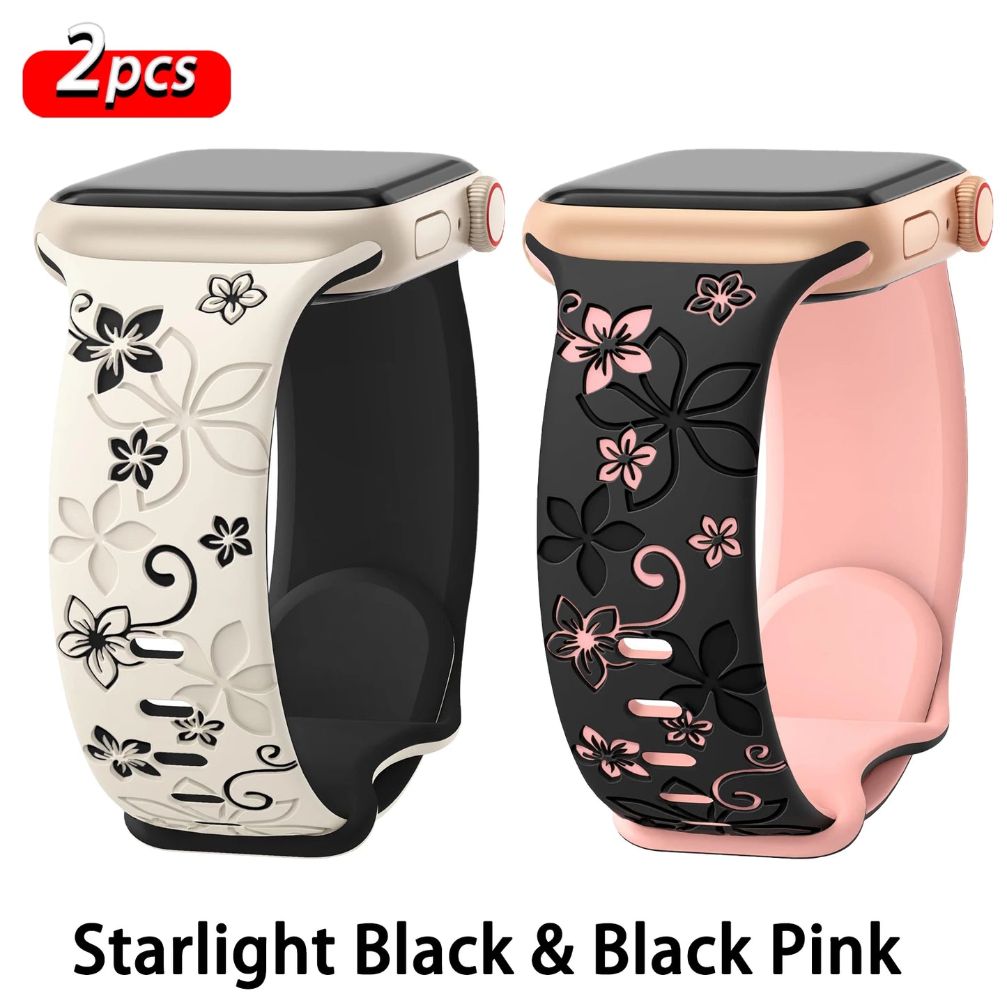 Estilo y elegancia para tu muñeca: set de 2 correas florales para Apple Watch.