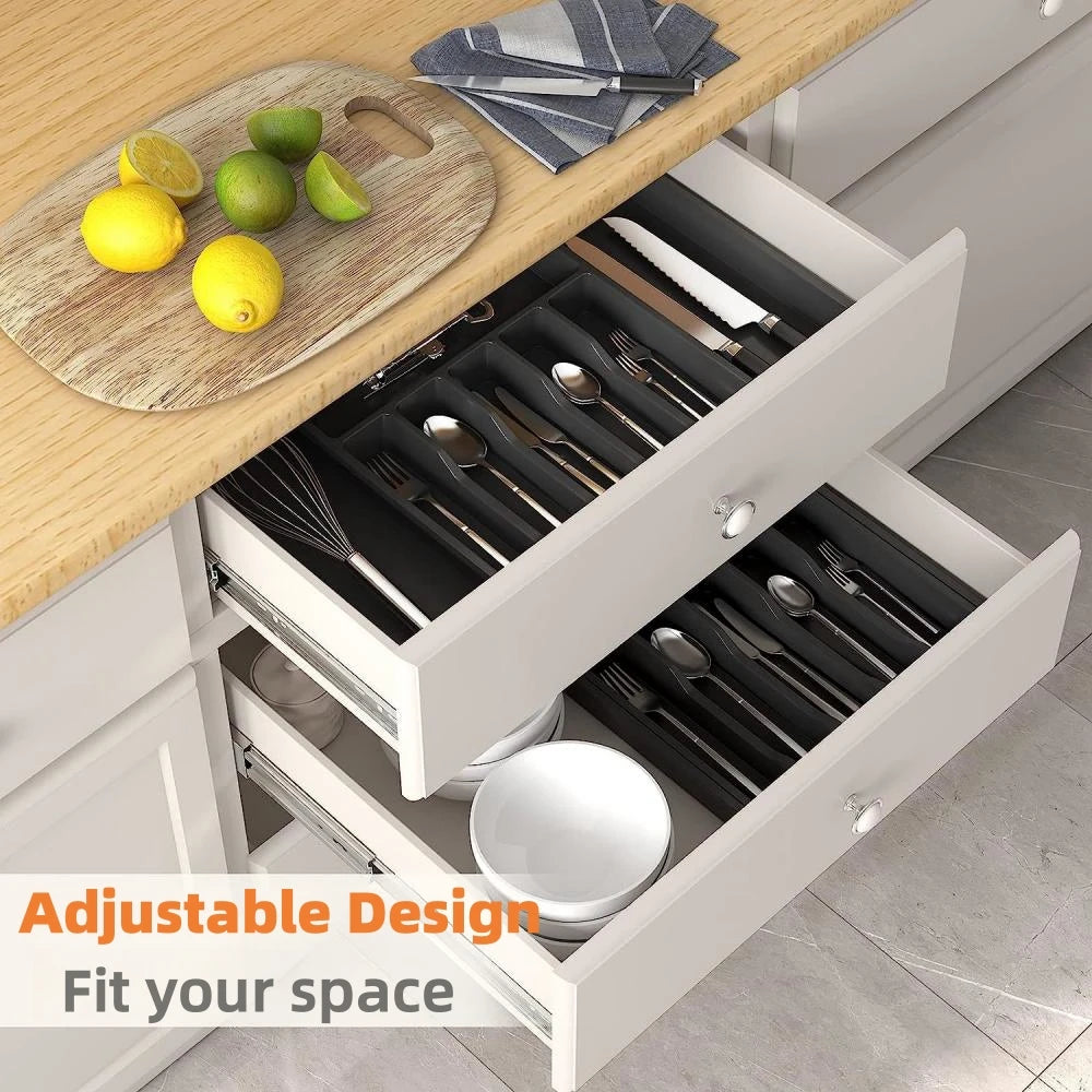 ¿Tienes un cajón de cocina desordenado y te cuesta encontrar tus cubiertos cuando los necesitas? ¡Este organizador de cajones para cubiertos es la solución perfecta para mantener tu cocina ordenada y eficiente! Con su diseño expandible y ajustable