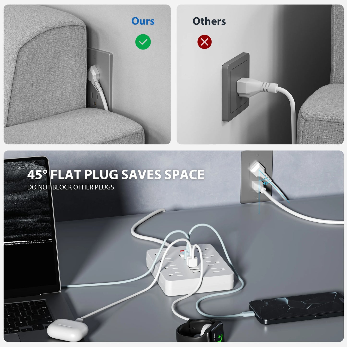 ¡Maximiza la conectividad de tus dispositivos con la toma de corriente estadounidense 10 en 1! Esta regleta de 10 pies (3 metros) es la solución perfecta para mantener todos tus dispositivos electrónicos conectados de manera segura y eficiente