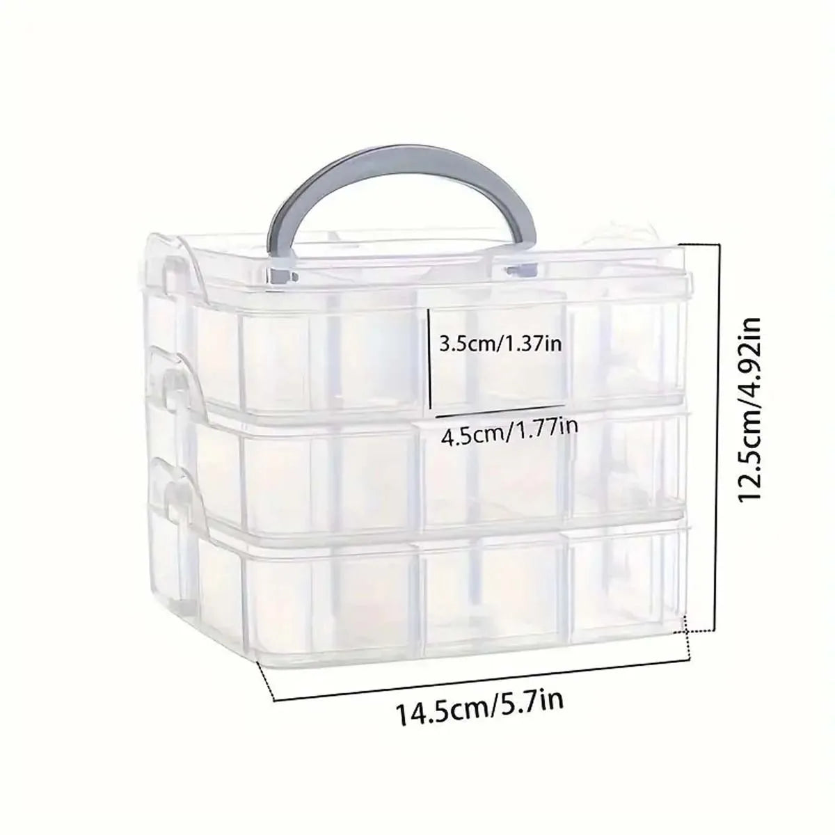 Mantén tus objetos pequeños organizados y al alcance de la mano con esta caja organizadora apilable de 3 niveles. Con 18 compartimentos ajustables, este contenedor de plástico transparente es perfecto para guardar desde juguetes, hasta joyas