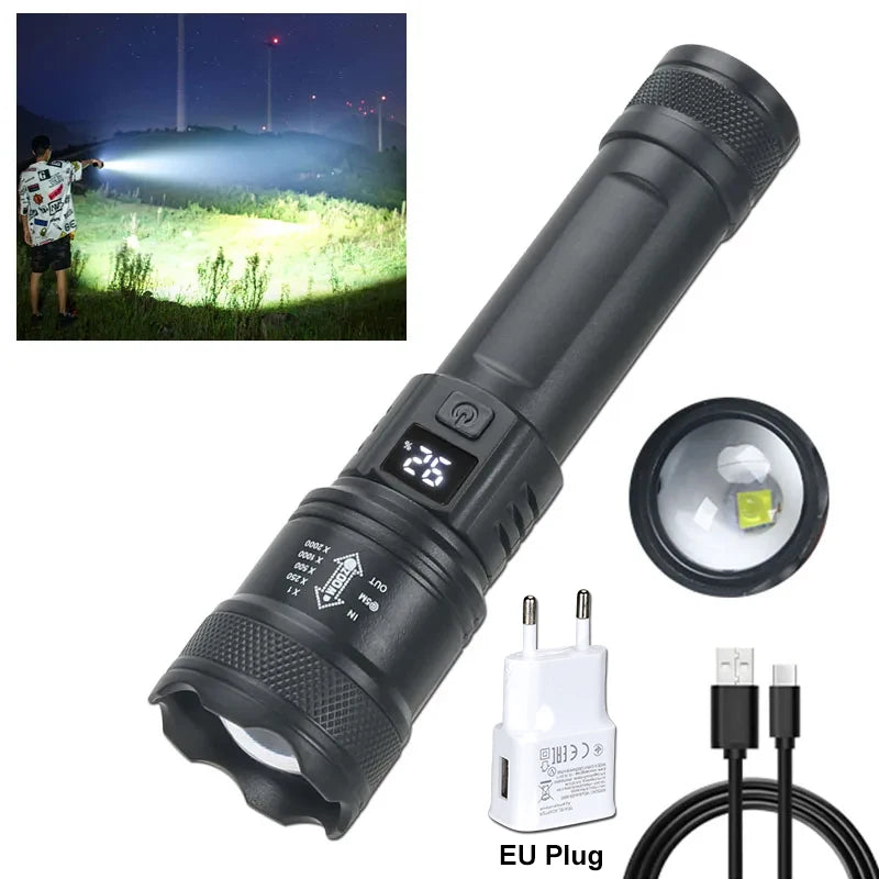 ¿Estas buscando una Linterna Potente, Recargable y Resistente? Linterna LED de 2000 lúmenes.