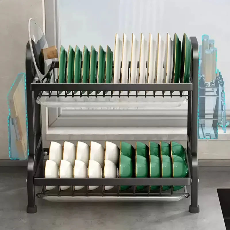 ¿Cansado de tener platos, utensilios y tazas desordenados por toda la encimera? ¡Este escurridor de platos de 2 niveles es la solución perfecta para mantener tu cocina limpia, ordenada y funcional!