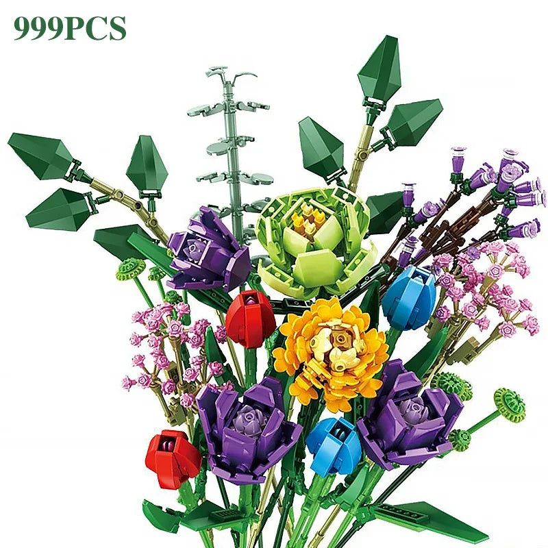 ¡Añade un toque de elegancia y creatividad a tu hogar con este ramo de orquídeas ,rosas artificiales! Este ramo no solo es una pieza decorativa, sino que también incorpora bloques de construcción, permitiendo una experiencia única al armarlo