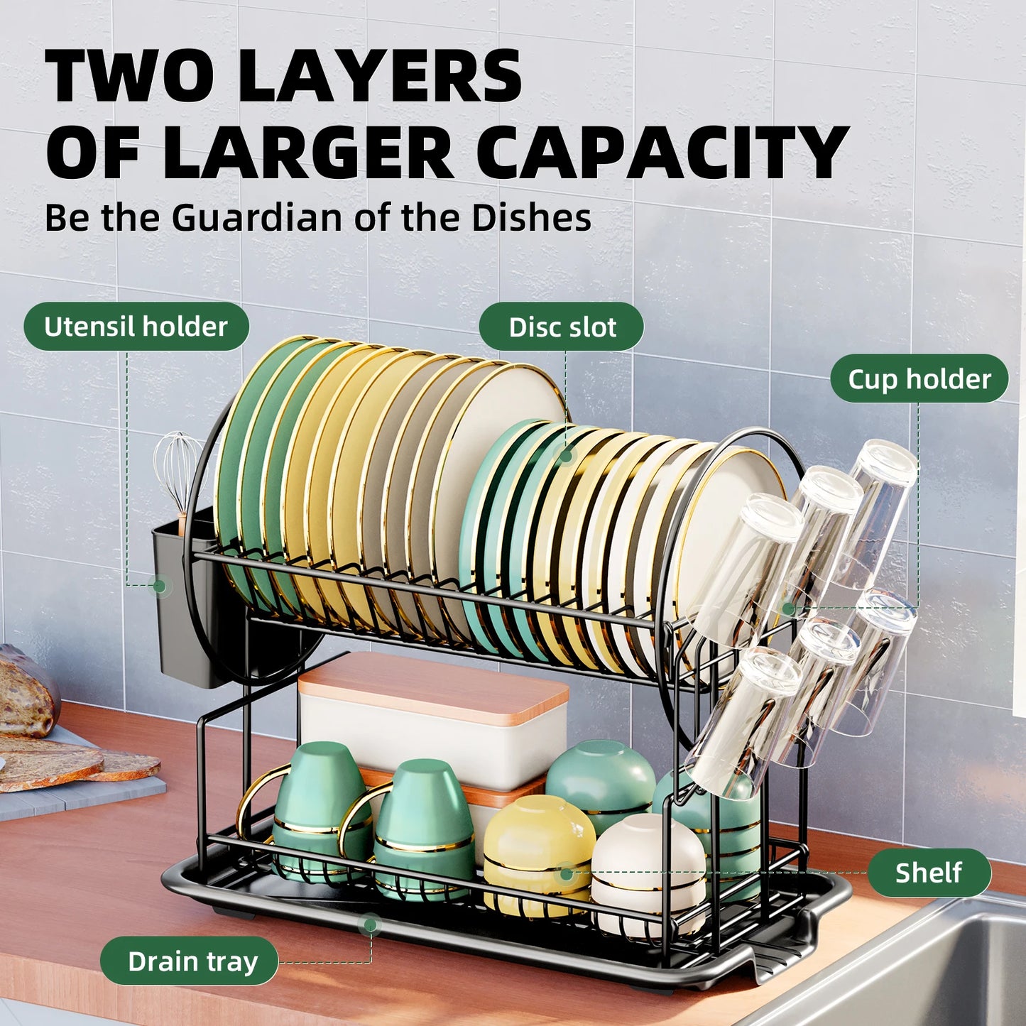 Ahorra espacio y mantén tu cocina organizada con este escurridor de platos de 2 niveles!