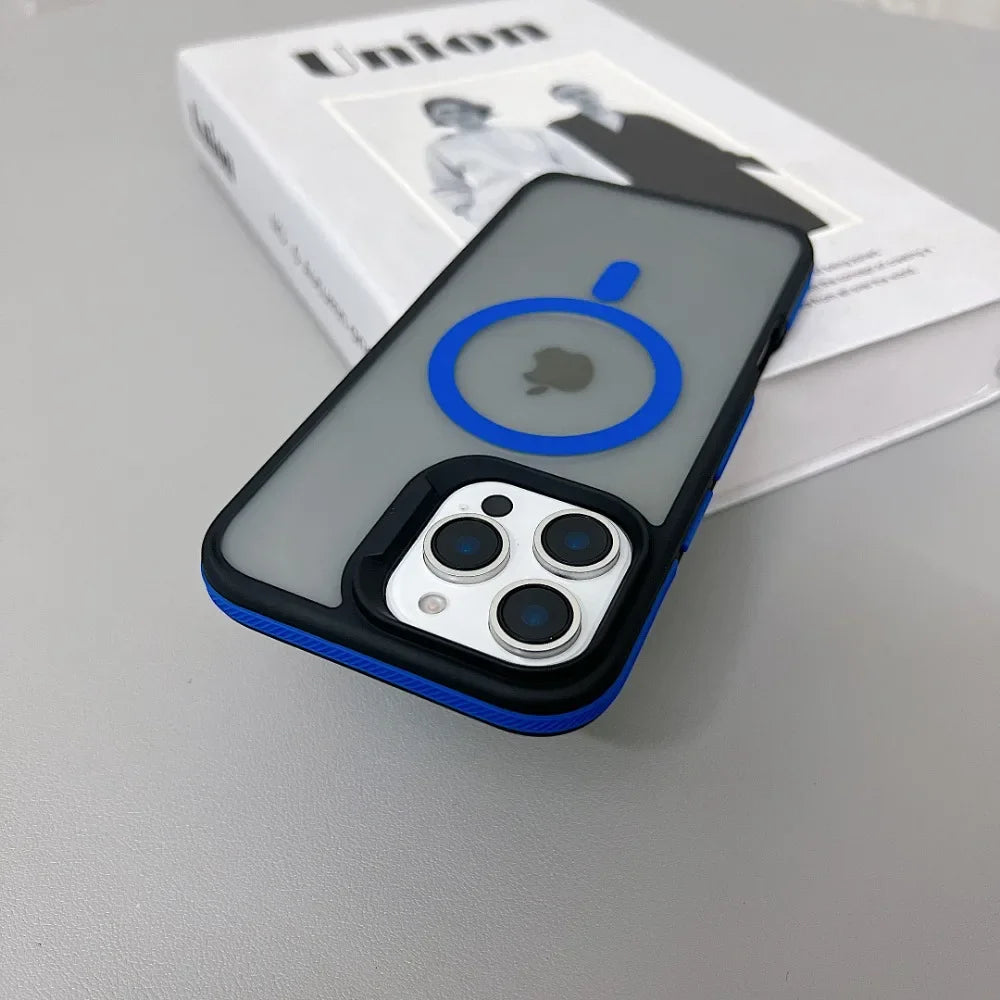 Funda de lujo con armadura translúcida mate de Color magnético a prueba de golpes para iPhone 11 12 13 14 15 16 ProMax Magsafe cubierta de carga inalámbrica