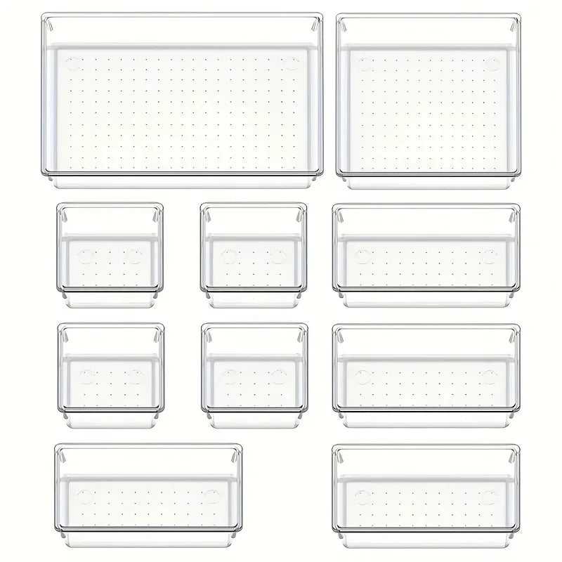 ¡Organiza tu vida con el Juego de Organizadores de Cajones Versátil de 10 Piezas! Este set está diseñado para transformar cualquier cajón desordenado en un espacio perfectamente organizado,