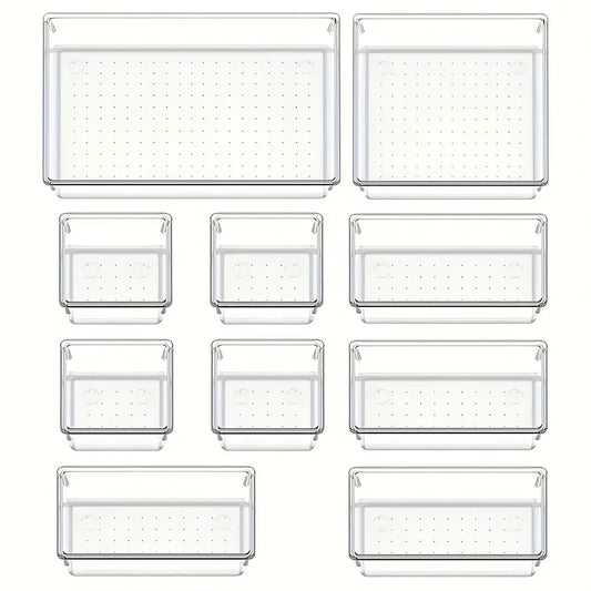 ¡Organiza tu vida con el Juego de Organizadores de Cajones Versátil de 10 Piezas! Este set está diseñado para transformar cualquier cajón desordenado en un espacio perfectamente organizado,