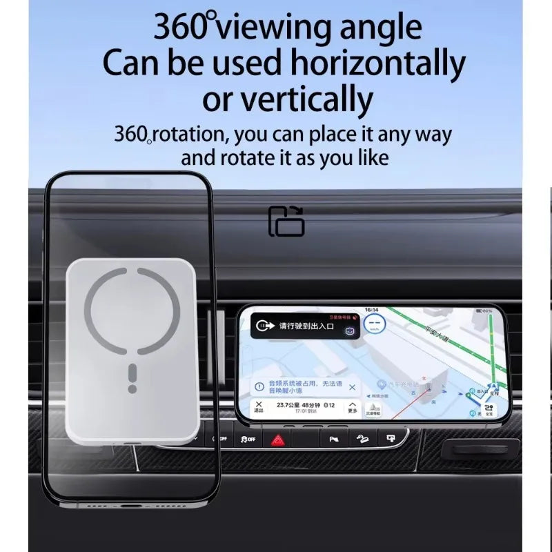 Transforma tu experiencia de carga en el coche con el Cargador Inalámbrico Magnético, Este cargador de última tecnología está diseñado para ofrecerte carga rápida, comodidad total  en todo momento. Ideal para iPhones de la serie 12 a 16