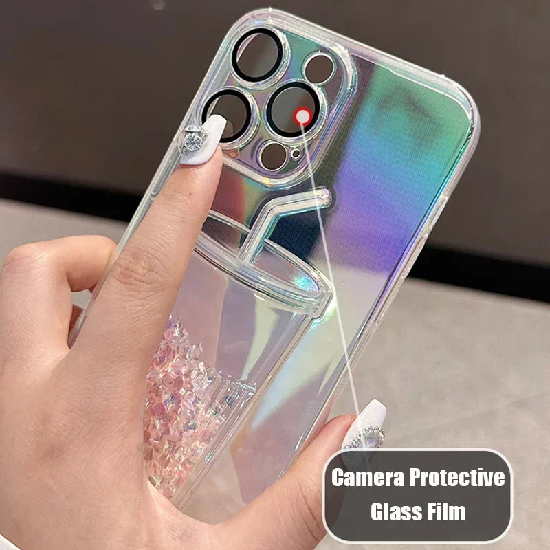 Dale un toque único y brillante a tu IPhone 16 con esta funda transparente con Purpurina 3D!