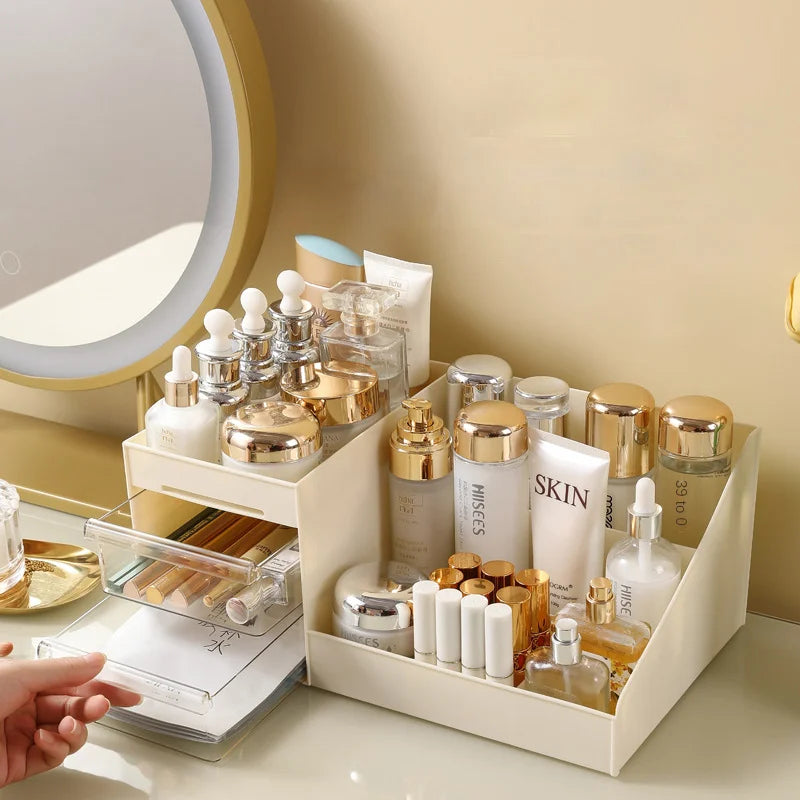No más desorden en tu tocador! Organizador de maquillaje con cajones transparentes.