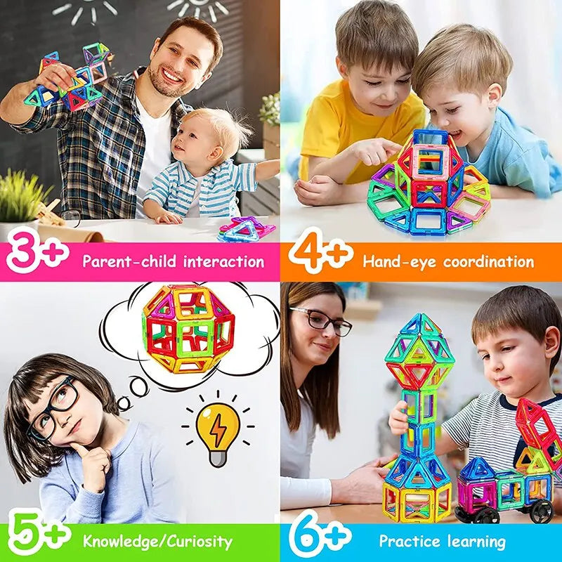 ¡Haz que tu hijo o hija descubra un mundo de posibilidades infinitas con nuestros Juguetes Magnéticos para Niños! Este set de bloques de construcción magnéticos de tamaño grande es el regalo perfecto para estimular la creatividad