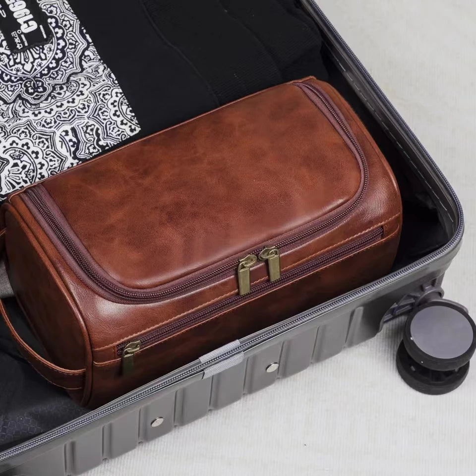 Bolsa de aseo de cuero para hombres y mujeres, Kit Dopp, bolsa de aseo colgante, bolsa de aseo de viaje, bolsa de cosméticos grande para viajes