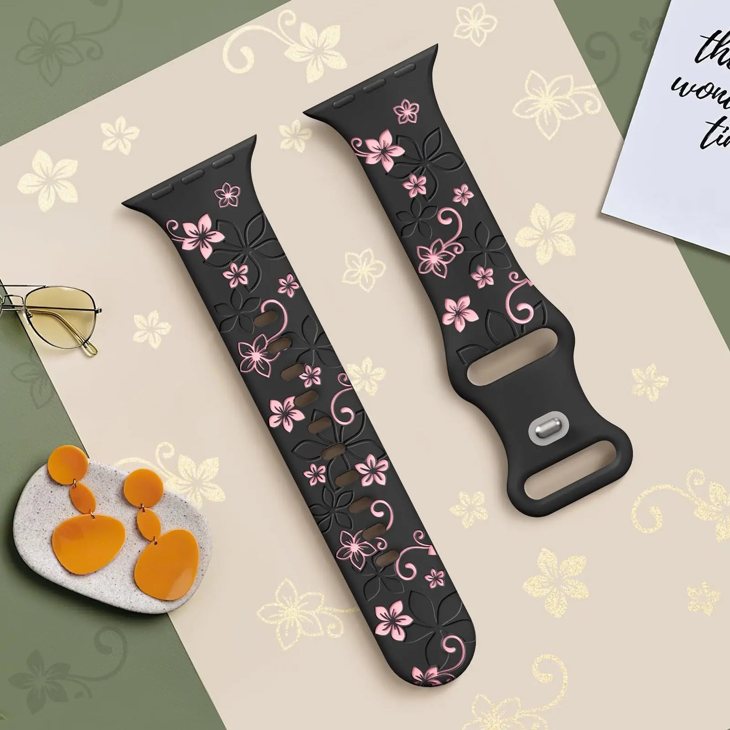 Estilo y elegancia para tu muñeca: set de 2 correas florales para Apple Watch.