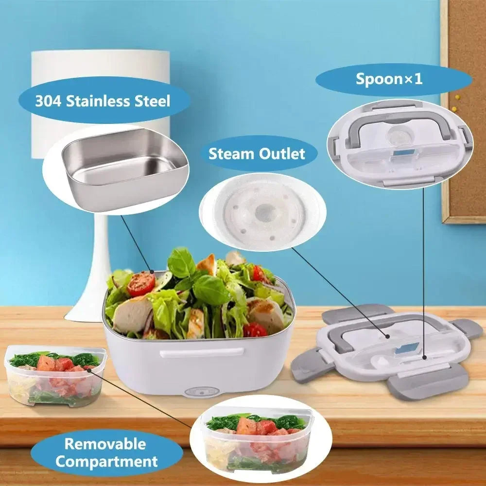 ¿Cansado de buscar un microondas en el trabajo, o no tener tiempo para calentar tu comida durante tus viajes? ¡La Fiambrera Eléctrica 2 en 1 es la solución perfecta para ti! Con esta fiambrera portátil, puedes disfrutar de tus comidas calientes y frescas