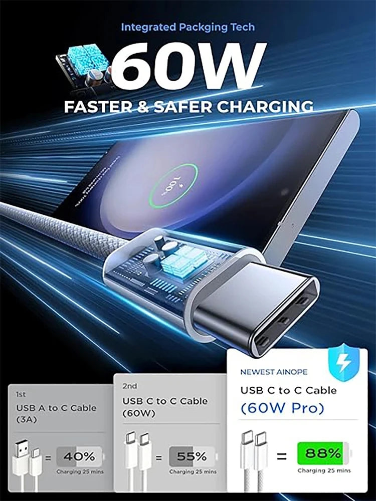 ¿Estás buscando un cable resistente, eficiente y de alta velocidad para cargar tus dispositivos? ¡Este Cable de Carga Rápida USB Tipo C es todo lo que necesitas! Con tecnología PD (Power Delivery) y una capacidad de carga de 60W