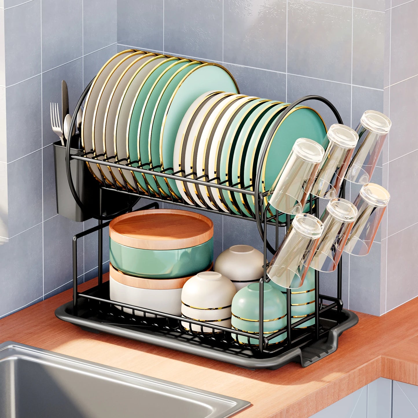 Ahorra espacio y mantén tu cocina organizada con este escurridor de platos de 2 niveles!