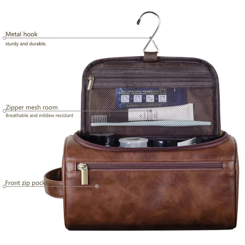 Bolsa de aseo de cuero para hombres y mujeres, Kit Dopp, bolsa de aseo colgante, bolsa de aseo de viaje, bolsa de cosméticos grande para viajes