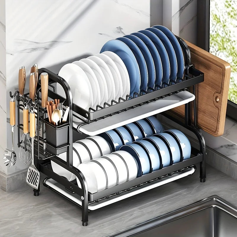 ¿Cansado de tener platos, utensilios y tazas desordenados por toda la encimera? ¡Este escurridor de platos de 2 niveles es la solución perfecta para mantener tu cocina limpia, ordenada y funcional!