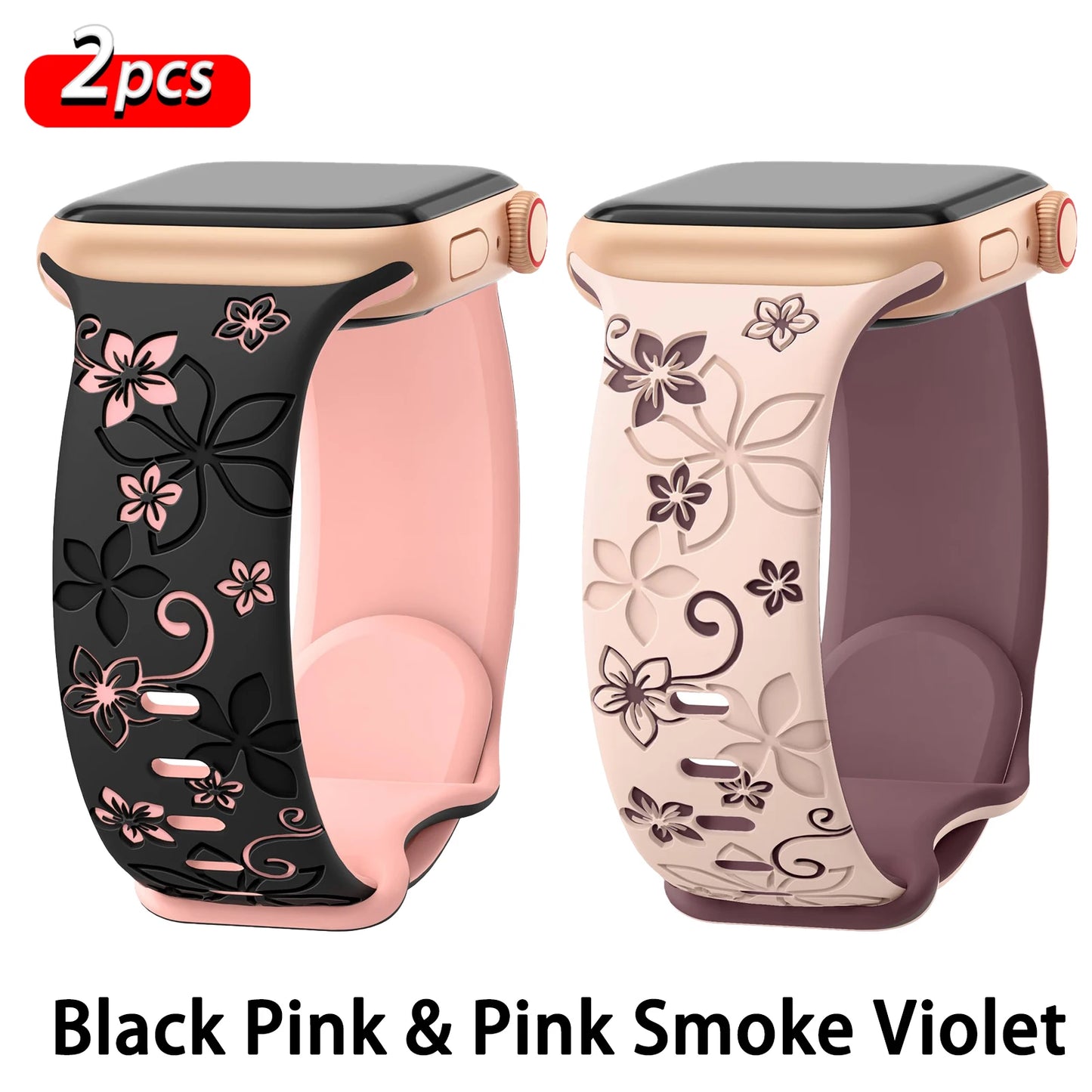 Estilo y elegancia para tu muñeca: set de 2 correas florales para Apple Watch.