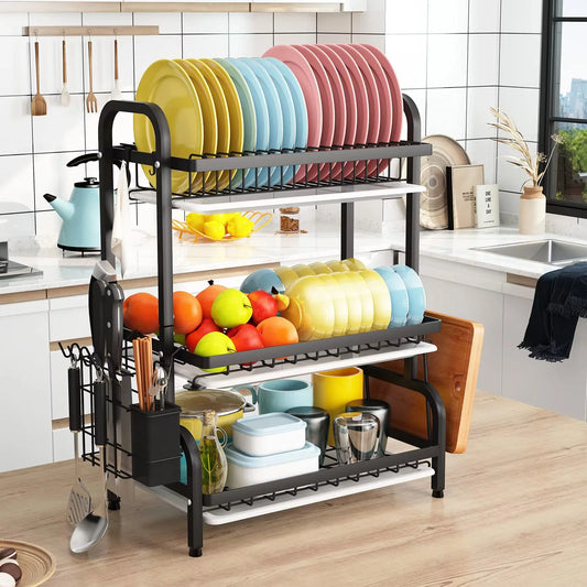 Organiza tu cocina con estilo y eficiencia: Escurridos de platos 3 en 1 de alta capacidad.