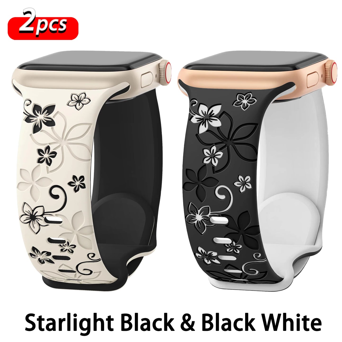 Estilo y elegancia para tu muñeca: set de 2 correas florales para Apple Watch.