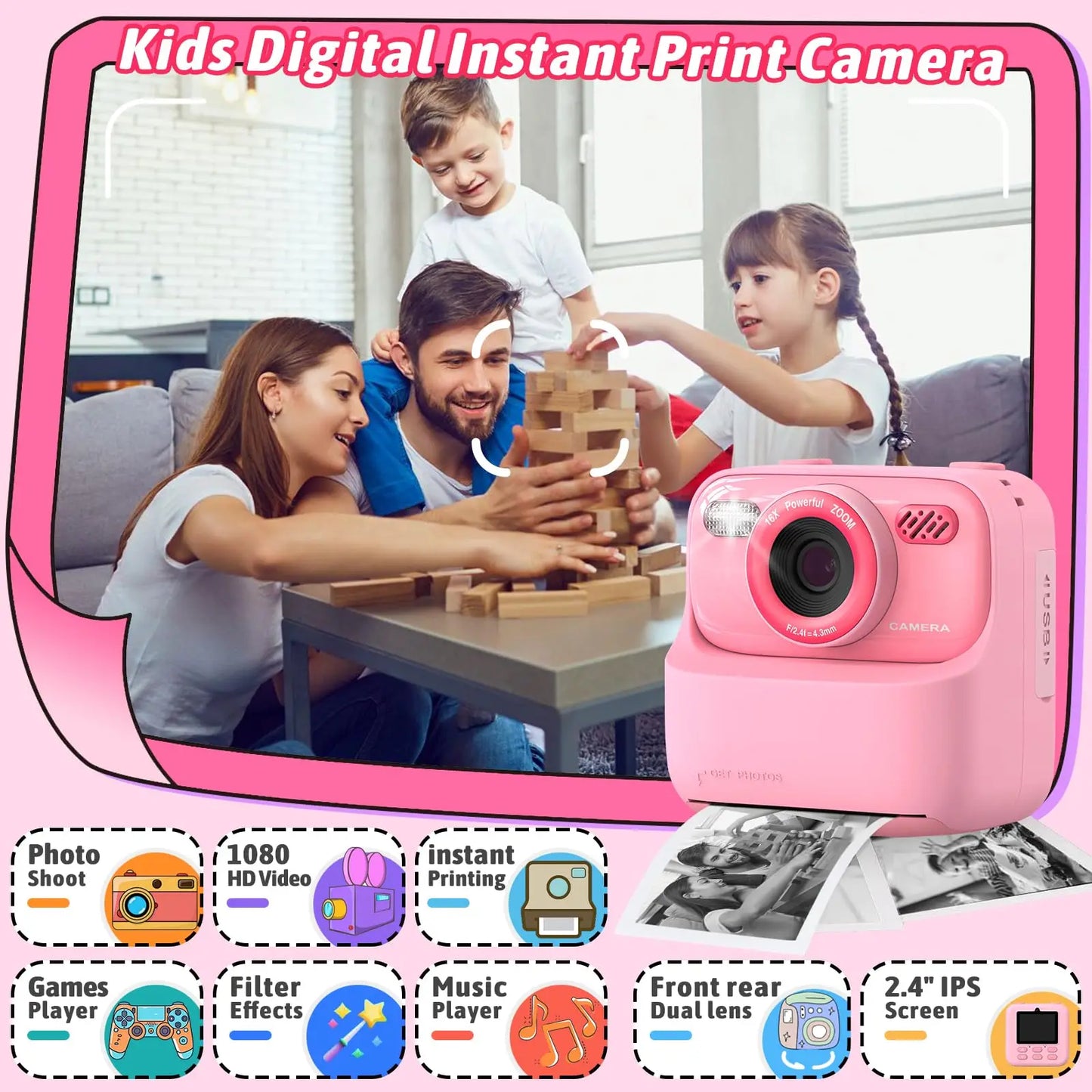 ¡Haz que tu pequeño se sienta como un fotógrafo profesional con esta increíble cámara para niños! Diseñada para explorar su creatividad, capturar recuerdos y divertirse, esta Cámara Digital para Niños con impresión instantánea