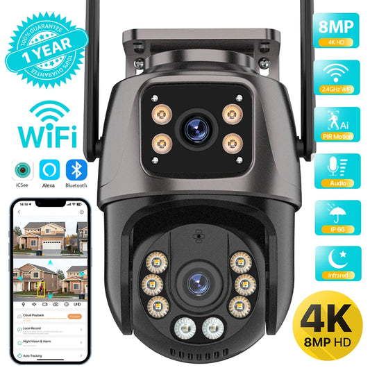 Mantén tu propiedad protegida las 24 horas del día con esta cámara PTZ de alta definición! La Cámara PTZ 4K HD con 8 megapíxeles HD wifi exteriores y lente dual de 4MP ofrece una resolución impresionante