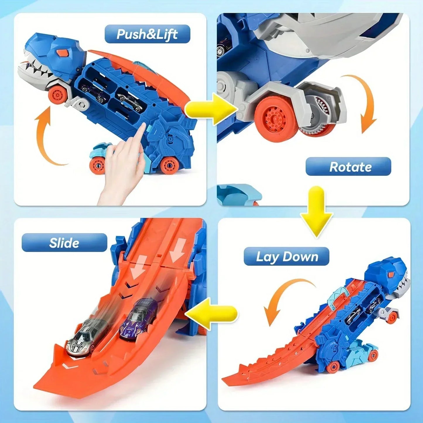 ¡Haz que tus pequeños se adentren en un mundo de diversión y aventura con el camión de dinosaurios de transporte transformable! Este juguete único no solo ofrece horas de entretenimiento