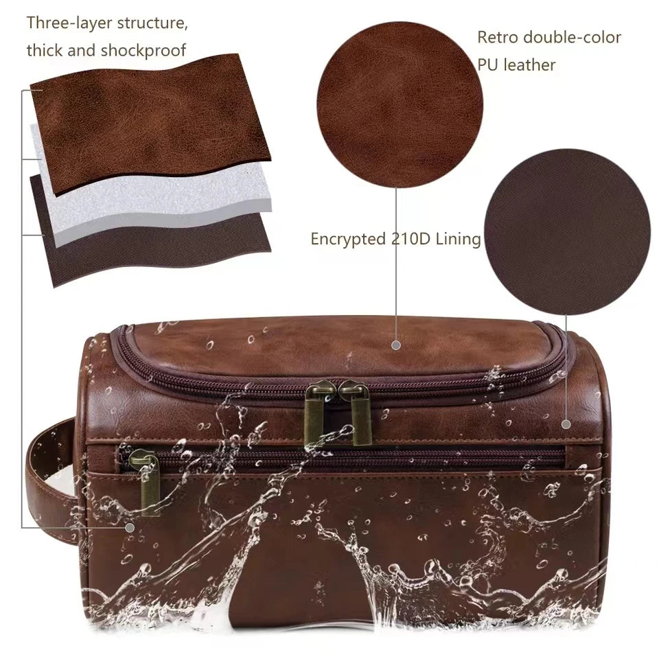 Bolsa de aseo de cuero para hombres y mujeres, Kit Dopp, bolsa de aseo colgante, bolsa de aseo de viaje, bolsa de cosméticos grande para viajes