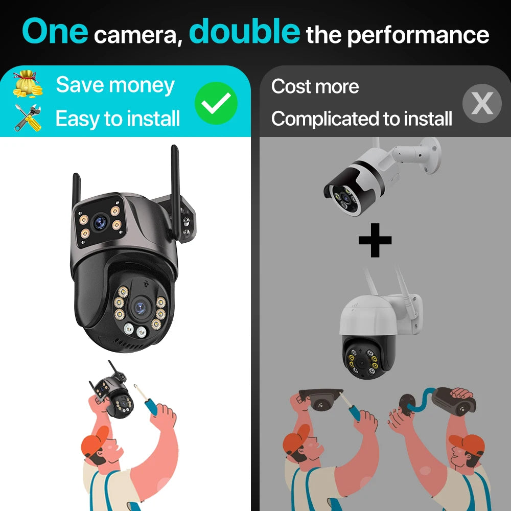 Mantén tu propiedad protegida las 24 horas del día con esta cámara PTZ de alta definición! La Cámara PTZ 4K HD con 8 megapíxeles HD wifi exteriores y lente dual de 4MP ofrece una resolución impresionante