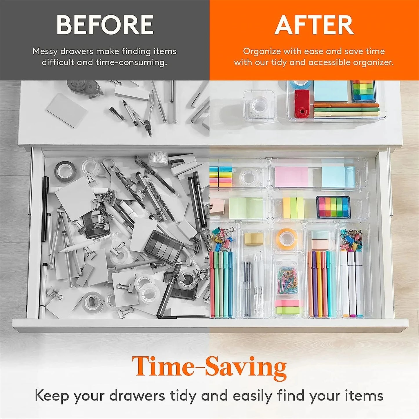 ¡Organiza tu vida con el Juego de Organizadores de Cajones Versátil de 10 Piezas! Este set está diseñado para transformar cualquier cajón desordenado en un espacio perfectamente organizado,