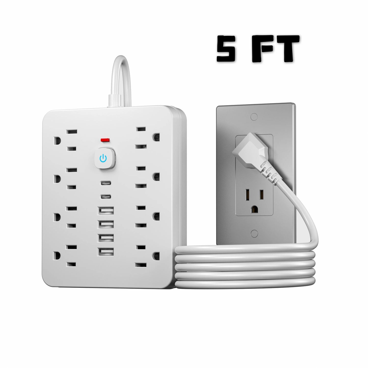 ¡Maximiza la conectividad de tus dispositivos con la toma de corriente estadounidense 10 en 1! Esta regleta de 10 pies (3 metros) es la solución perfecta para mantener todos tus dispositivos electrónicos conectados de manera segura y eficiente