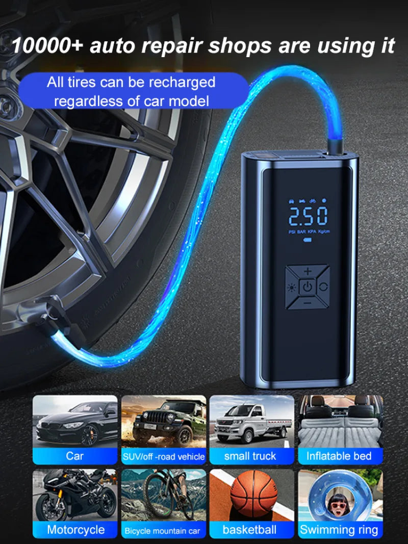 Bomba de Aire Inteligente 3 en 1: Infla Rápido, Ilumina y Carga tu Celular!