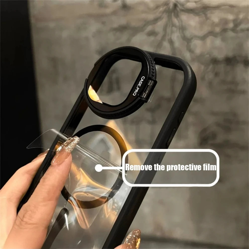 Protege lo más valioso de tu iPhone: Soporte con tapa para lente y MagSafe integrado.