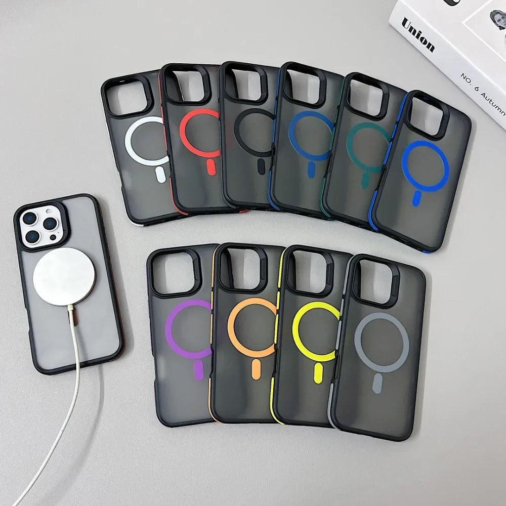 Funda de lujo con armadura translúcida mate de Color magnético a prueba de golpes para iPhone 11 12 13 14 15 16 ProMax Magsafe cubierta de carga inalámbrica