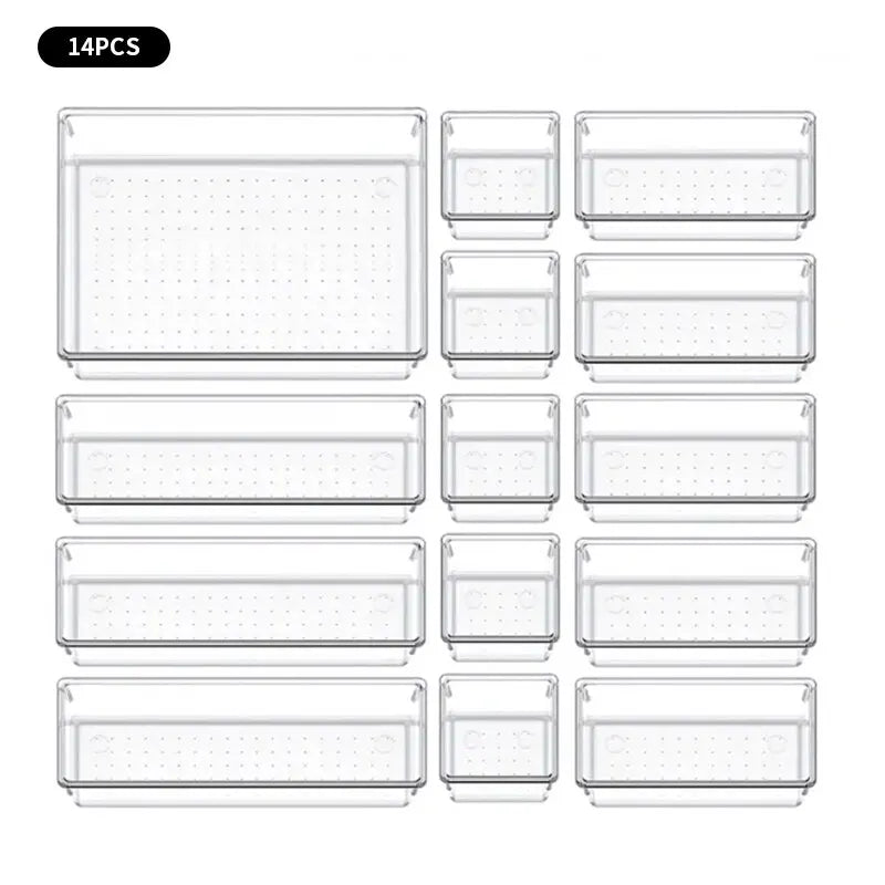 ¡Transforma tu espacio con el Juego de Organizadores de Cajones de 7/14 Piezas! Perfecto para quienes buscan una solución de almacenamiento eficiente y estilizada, este set te ayuda a mantener tu hogar o oficina impecablemente organizado