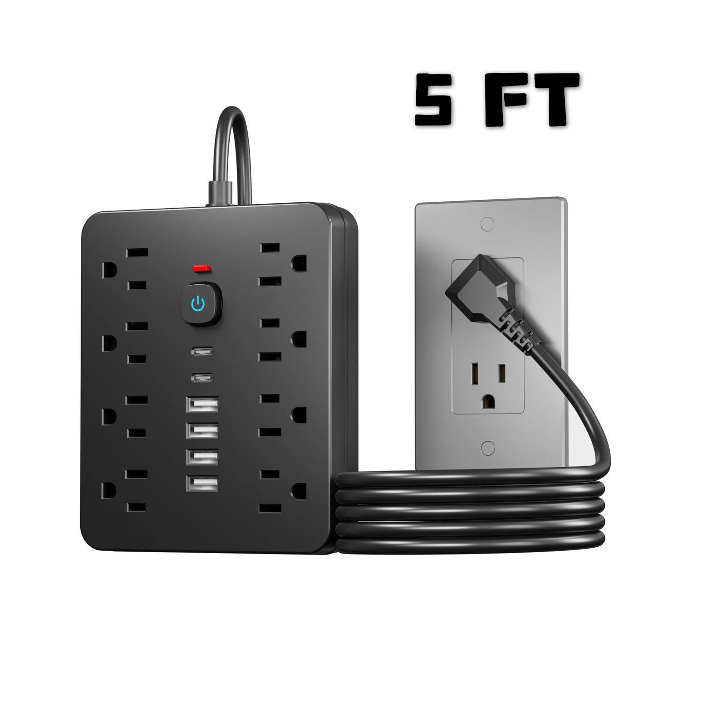 ¡Maximiza la conectividad de tus dispositivos con la toma de corriente estadounidense 10 en 1! Esta regleta de 10 pies (3 metros) es la solución perfecta para mantener todos tus dispositivos electrónicos conectados de manera segura y eficiente