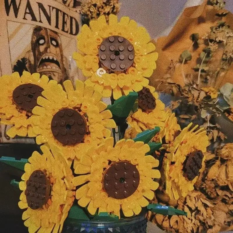¿Buscas un regalo único y creativo para sorprender a una niña? Bloques de construcción forma de Girasol",no solo es un juguete, sino también una hermosa decoración de escritorio.