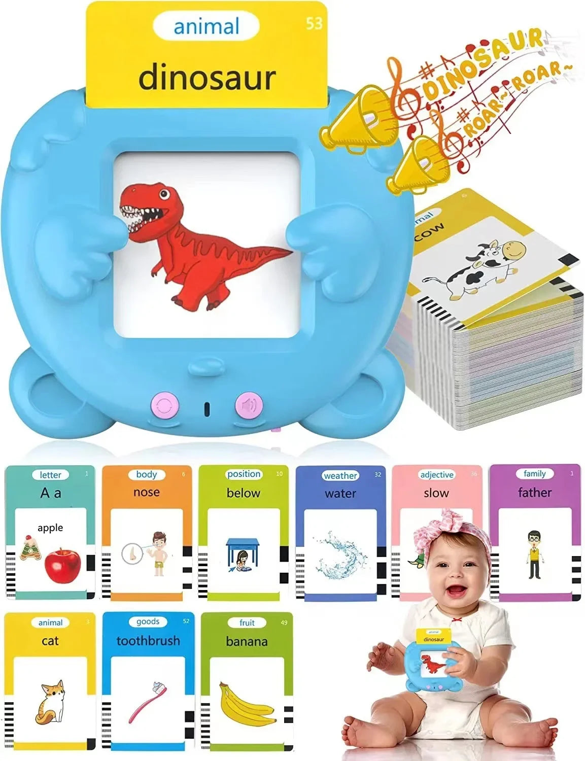 ¡Transforma el aprendizaje en una experiencia divertida y educativa! Las tarjetas flash parlantes son una herramienta de aprendizaje única para niños pequeños que quieren explorar un mundo de palabras, sonidos y colores