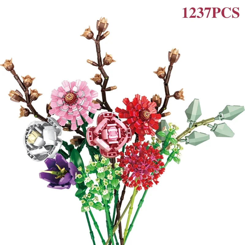 ¡Añade un toque de elegancia y creatividad a tu hogar con este ramo de orquídeas ,rosas artificiales! Este ramo no solo es una pieza decorativa, sino que también incorpora bloques de construcción, permitiendo una experiencia única al armarlo